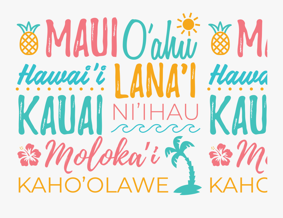 Hawaiian Island Text Design Maui Kauai Oahu Palm Trees, Transparent Clipart