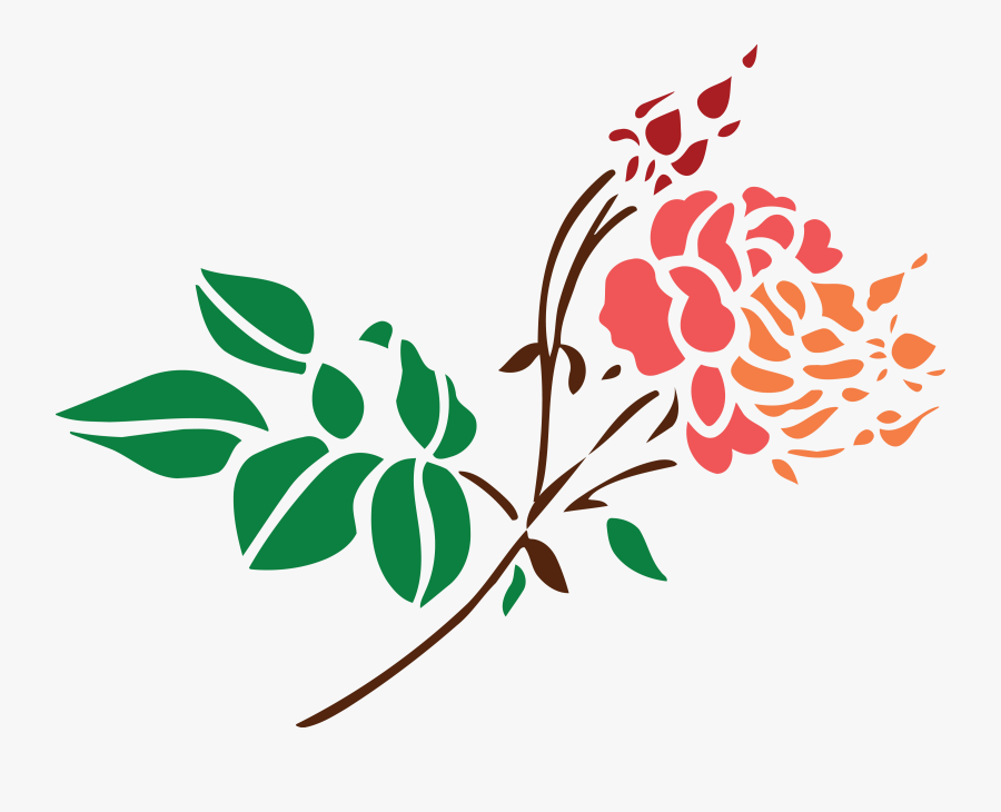 Free Clipart Of A Stem Of Roses - Colour Line Art Design, Transparent Clipart