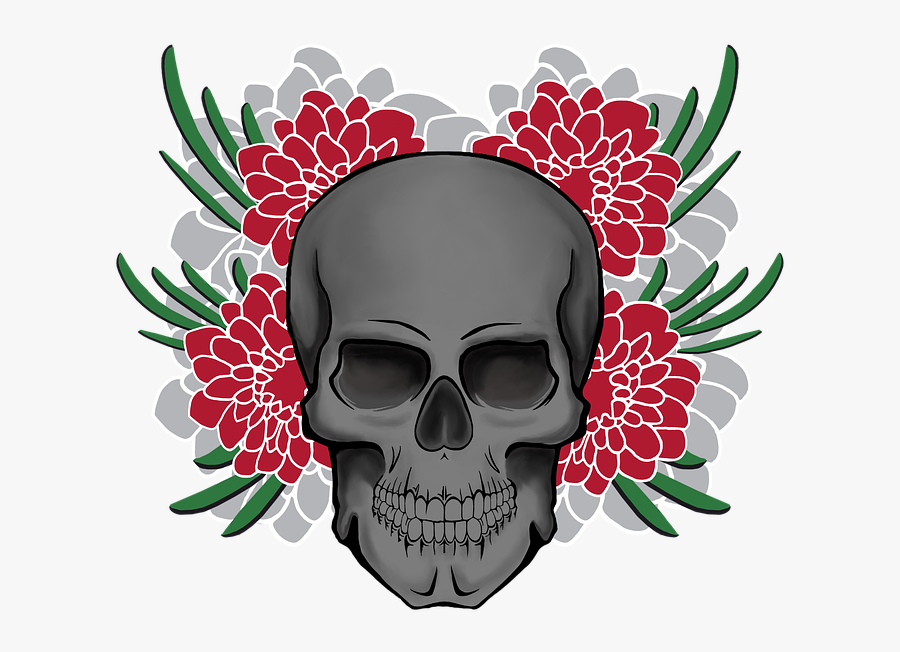 Skull, Flowers, Bone, Colorful, Floral, Dark, Design - Skull, Transparent Clipart