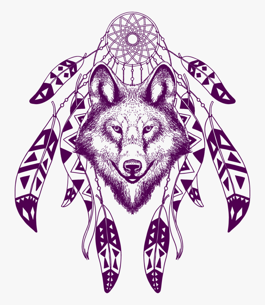 Gray Dreamcatcher Painted Poster Illustration T-shirt - Dreamcatcher Wolf Png, Transparent Clipart