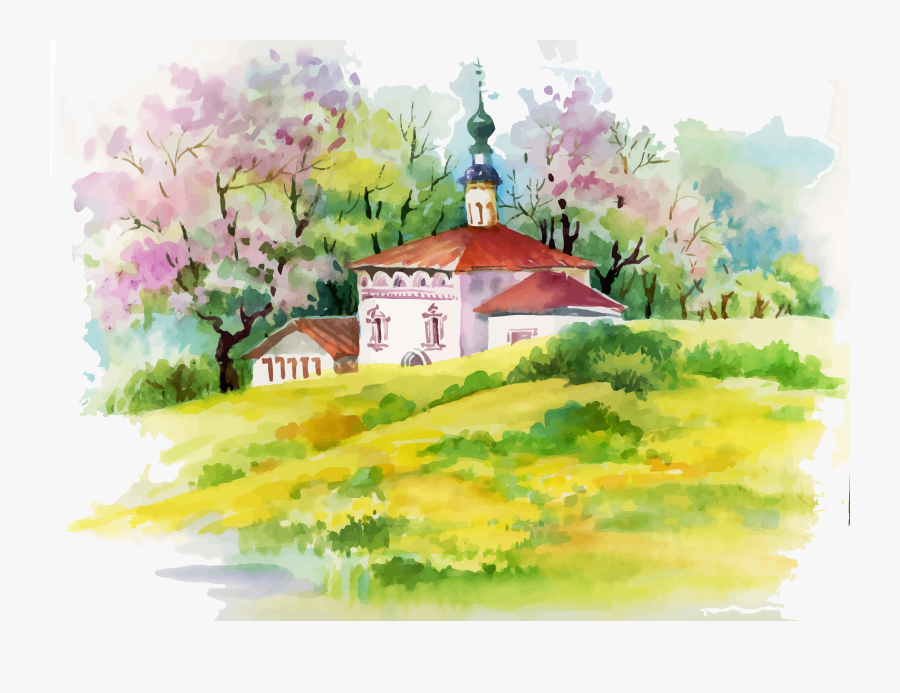 Clip Art Painting House Illustration Decorative - Watercolor Paintings Of Beautiful Sceneries, Transparent Clipart