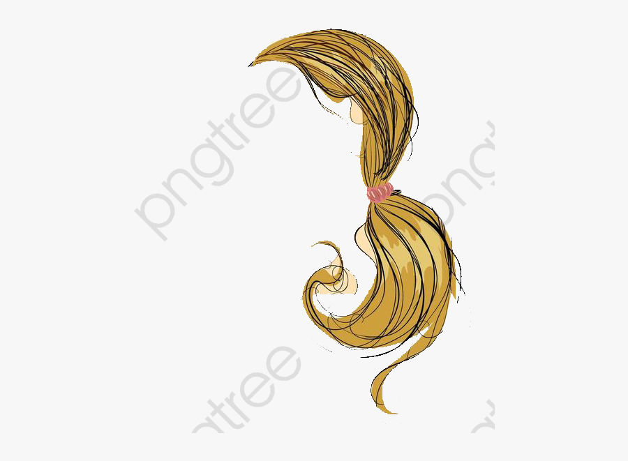 Illustration Style Lady Ponytail - Long Hair Cartoon Ponytail, Transparent Clipart