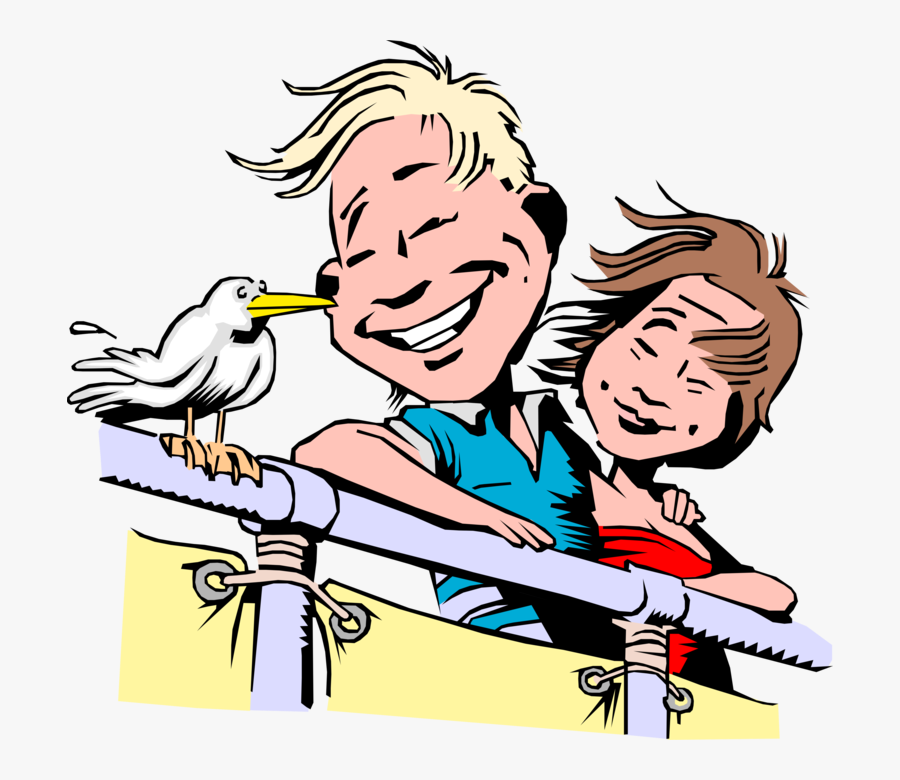 Vector Illustration Of Couple On Cruise Ship Vacation - Couple On A Cruise Clipart, Transparent Clipart