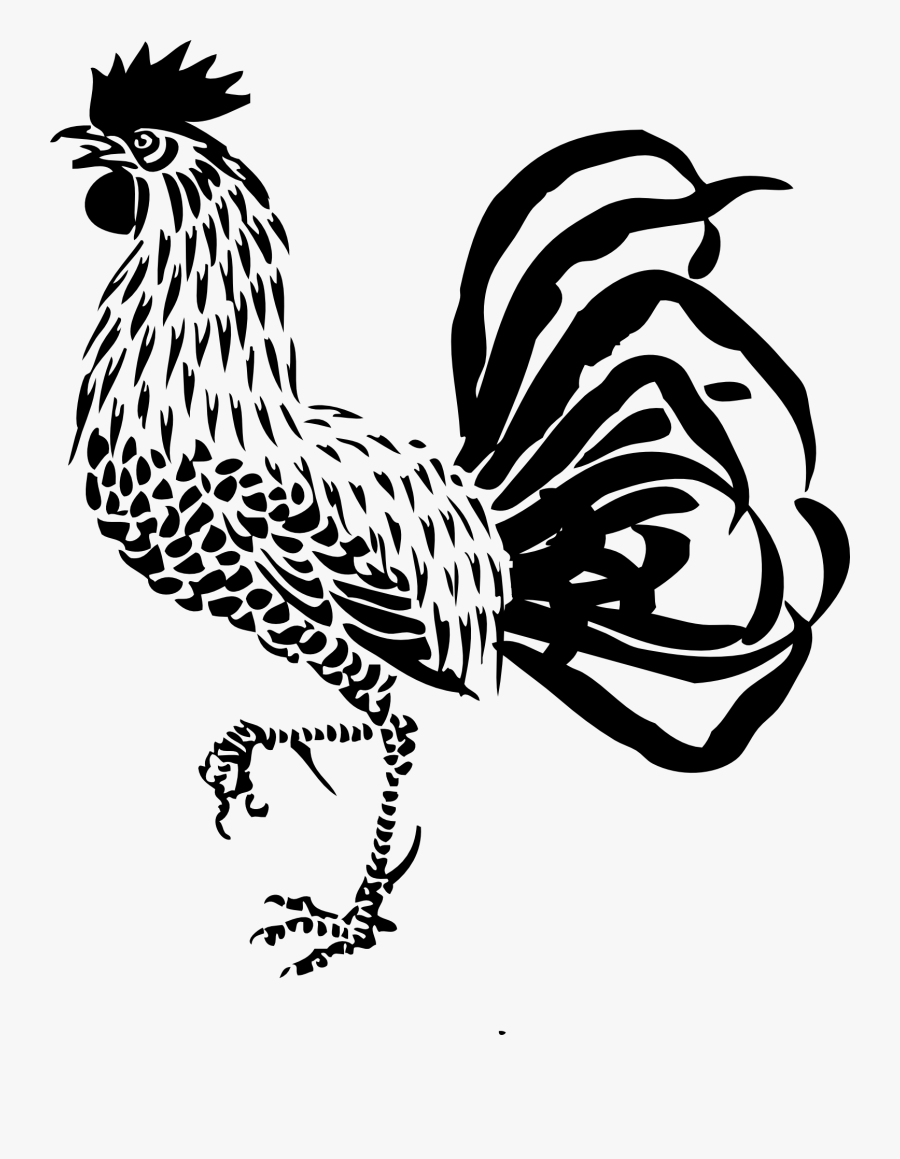 Rooster Clipart Black And White Free - Rooster Art Black And White, Transparent Clipart