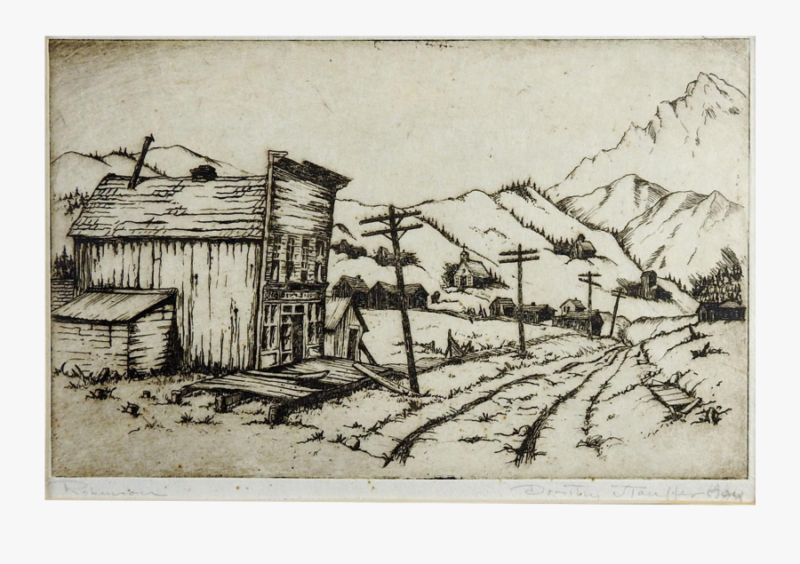 Royalty Free Stock Colorado Ghost Town Etching - Sketch, Transparent Clipart