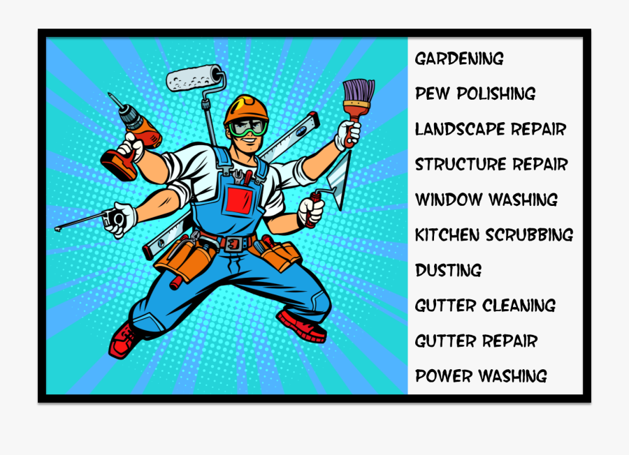 Transparent Church Workday Clipart - Pop Art Repair Man, Transparent Clipart