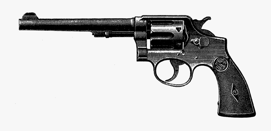Revolver Gun Antique Illustration Drawing Digital Download - Old Gun Clip Art, Transparent Clipart