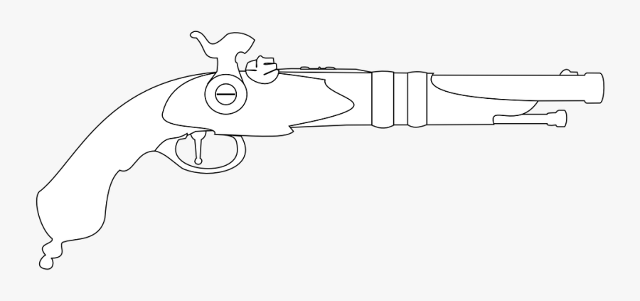 Pistol, Musket, Vintage, Gun, Firearms, Weapon, Outline - Francois L Olonnais Pirate Flag, Transparent Clipart