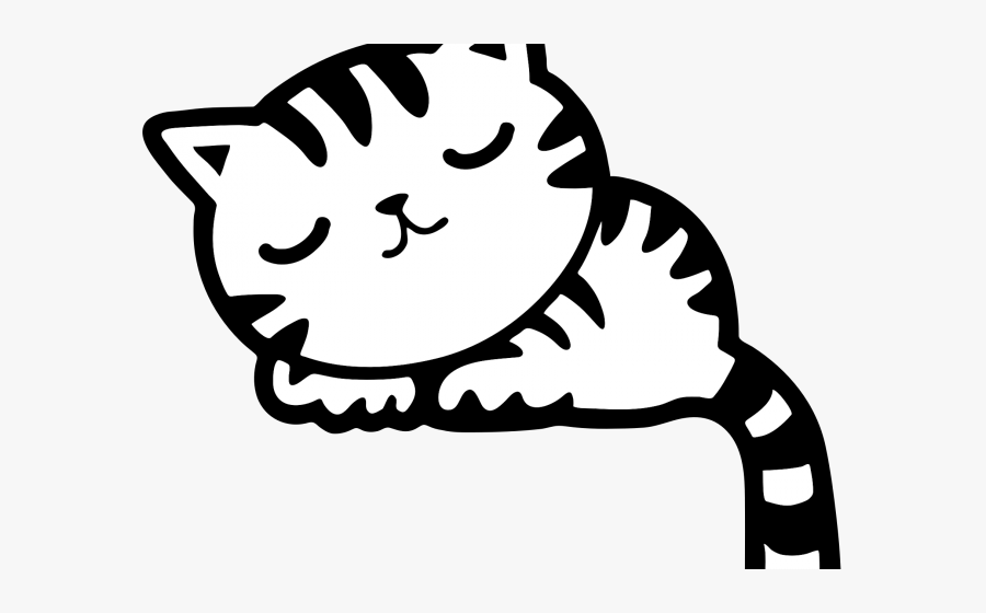 Transparent Sleeping Clipart - Black And White Cute Cat Cartoon, Transparent Clipart