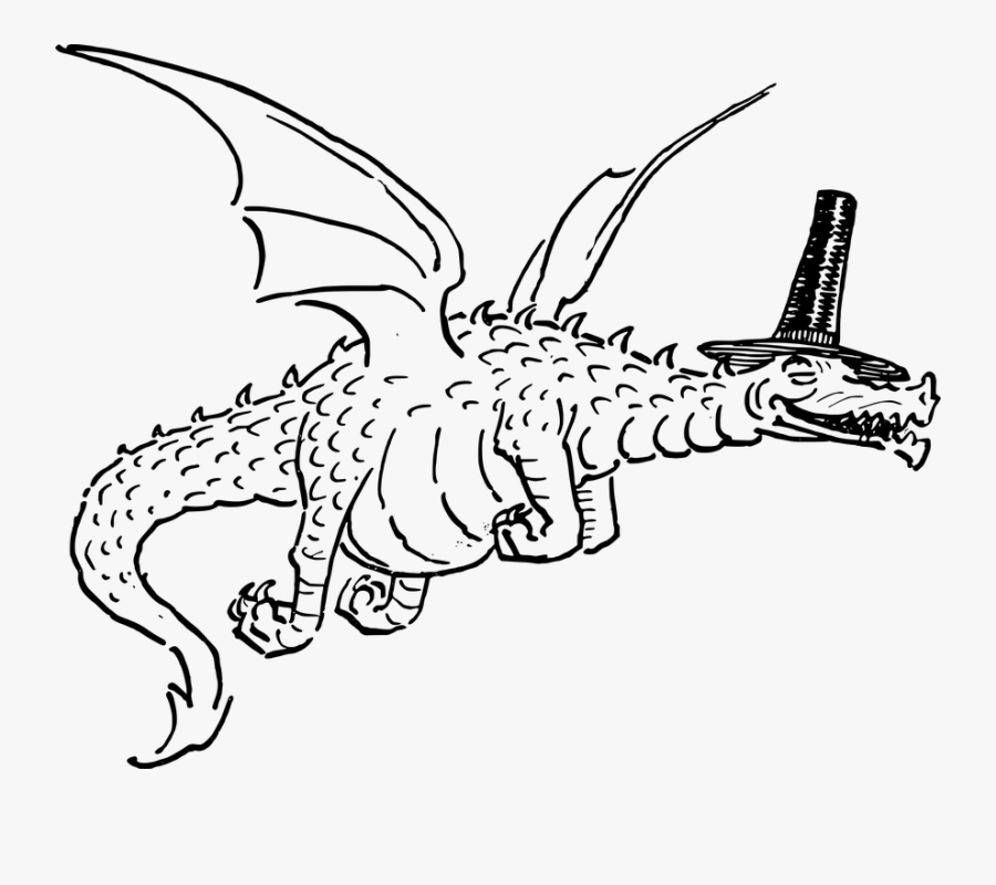 Line Character,coloring And White,clip Art,animal Figure,mythical - Dragon With Hat Coloring Pages, Transparent Clipart