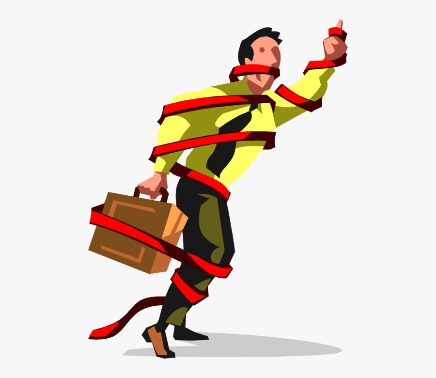 Vector Illustration Of Businessman Wrapped Up In Bureaucratic - Tied Up Clip Art, Transparent Clipart