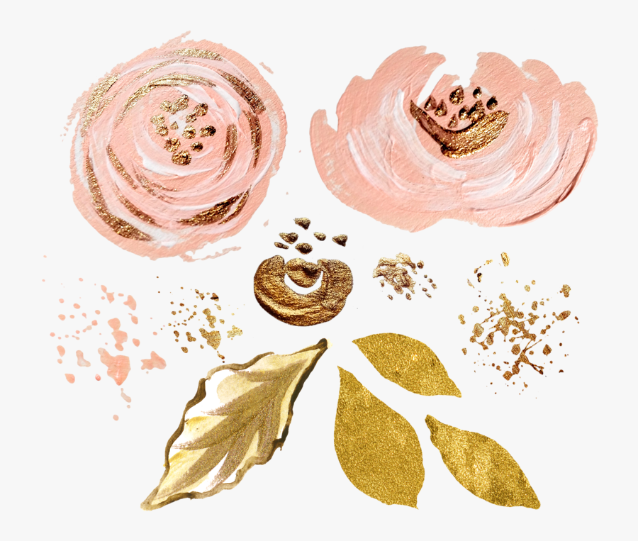 Pink Gold Watercolor Plant Ink Paint Flowers Freetoedit - Hand Painted Flower Png, Transparent Clipart