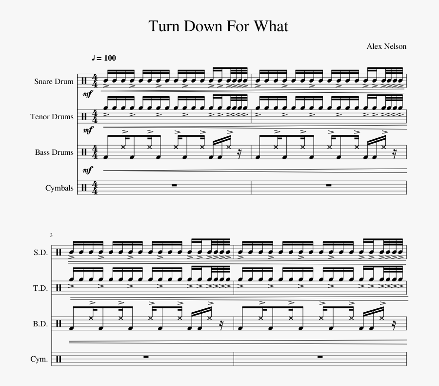 Turn Down For What Sheet Music For Percussion Download - Sheet Music, Transparent Clipart