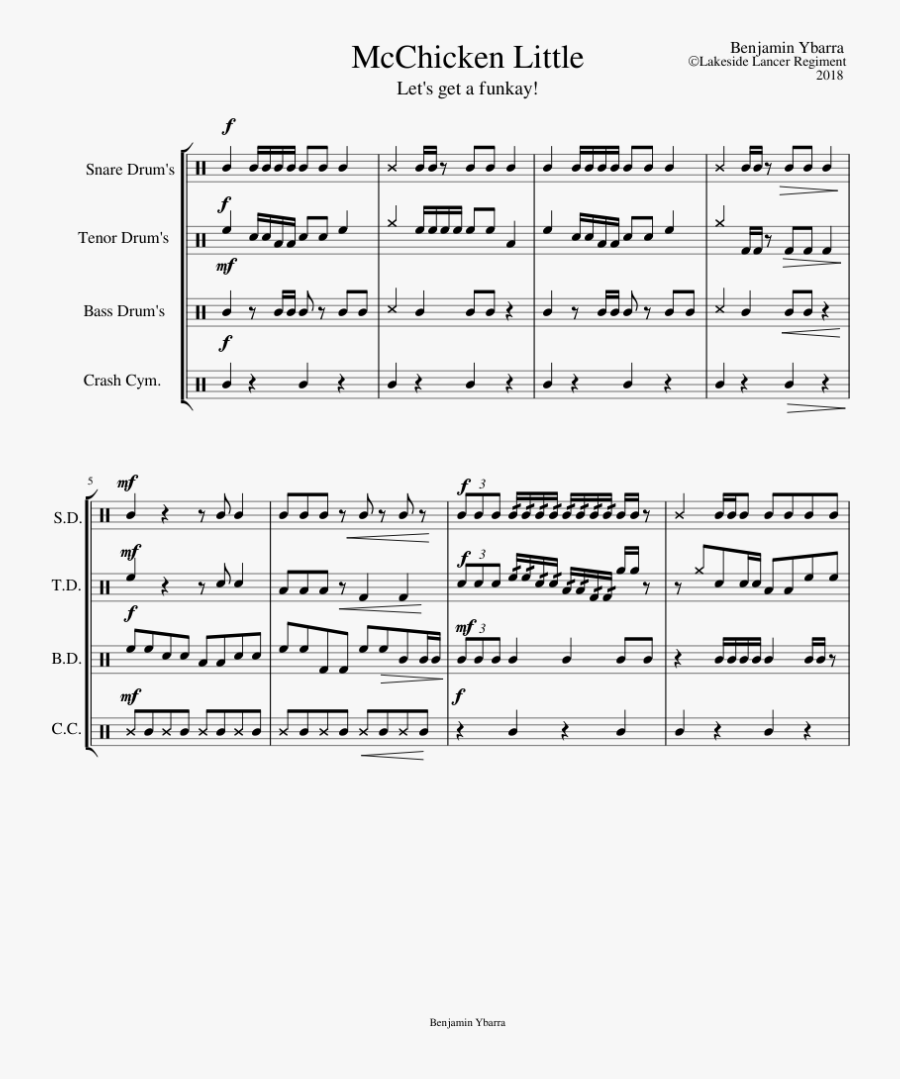 Lakeside Regiment Drumline Sheet Music For Percussion - Nuty Piosenek, Transparent Clipart