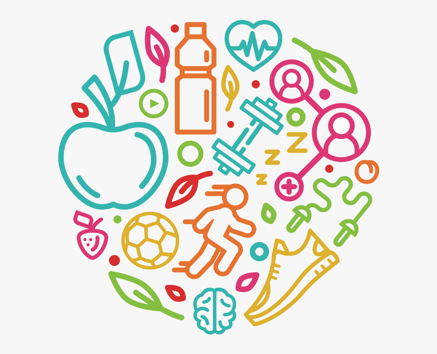 Illustrations Of Food And Fitness Items, Transparent Clipart