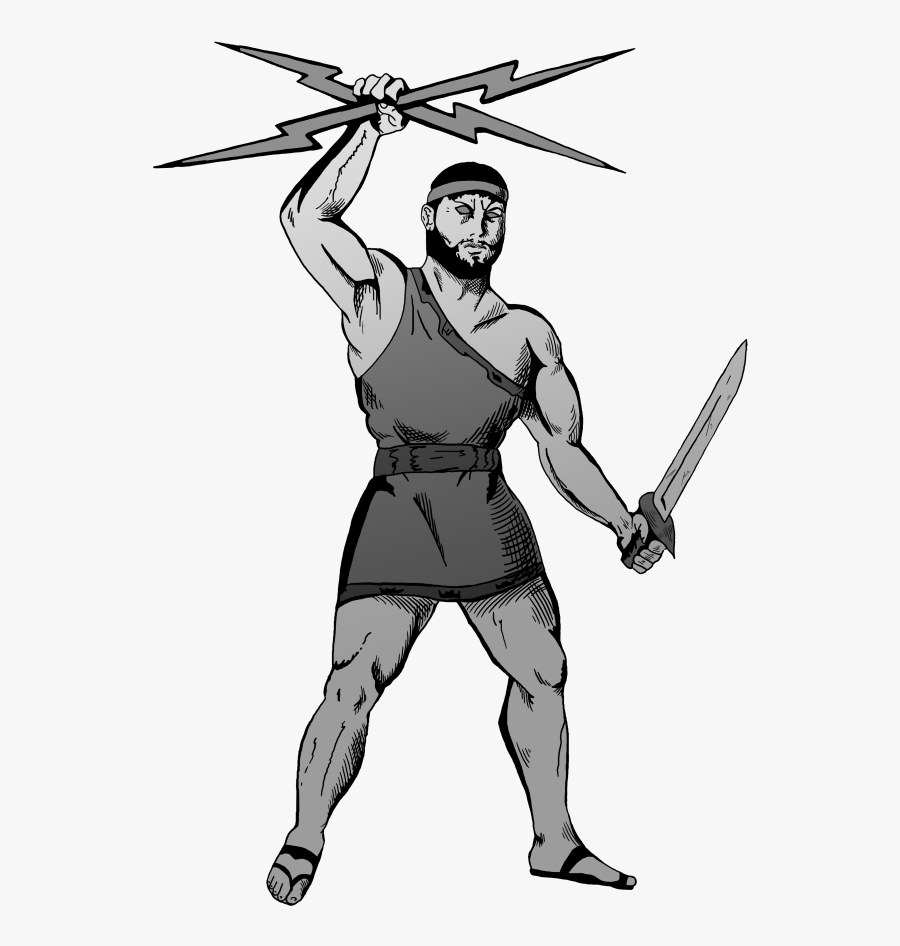 Titan Clipart Holding Two Lightening Bolts Overhead - Illustration, Transparent Clipart
