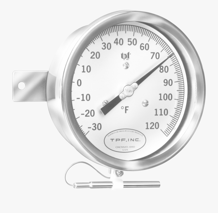 A Heavy Duty, Stainless Steel, Direct Drive Room Thermometer - Gauge, Transparent Clipart