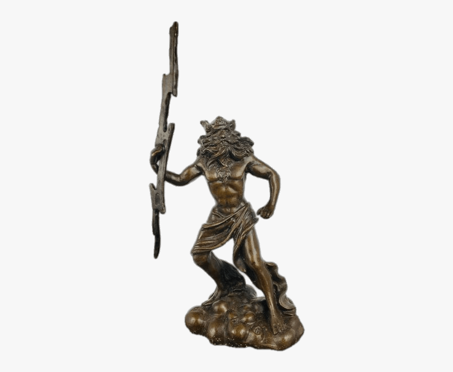 Zeus Holding Thunderbolt Bronze Sculpture - Zeus Statue Transparent, Transparent Clipart