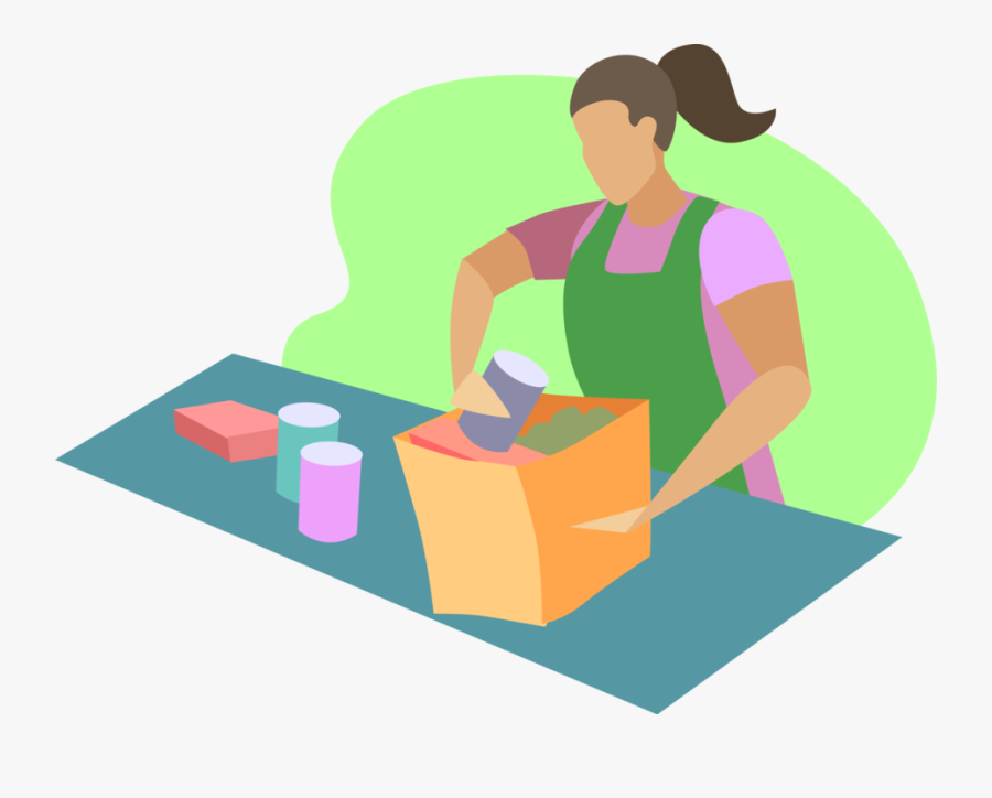 Store Clerk Packs Groceries - Illustration, Transparent Clipart