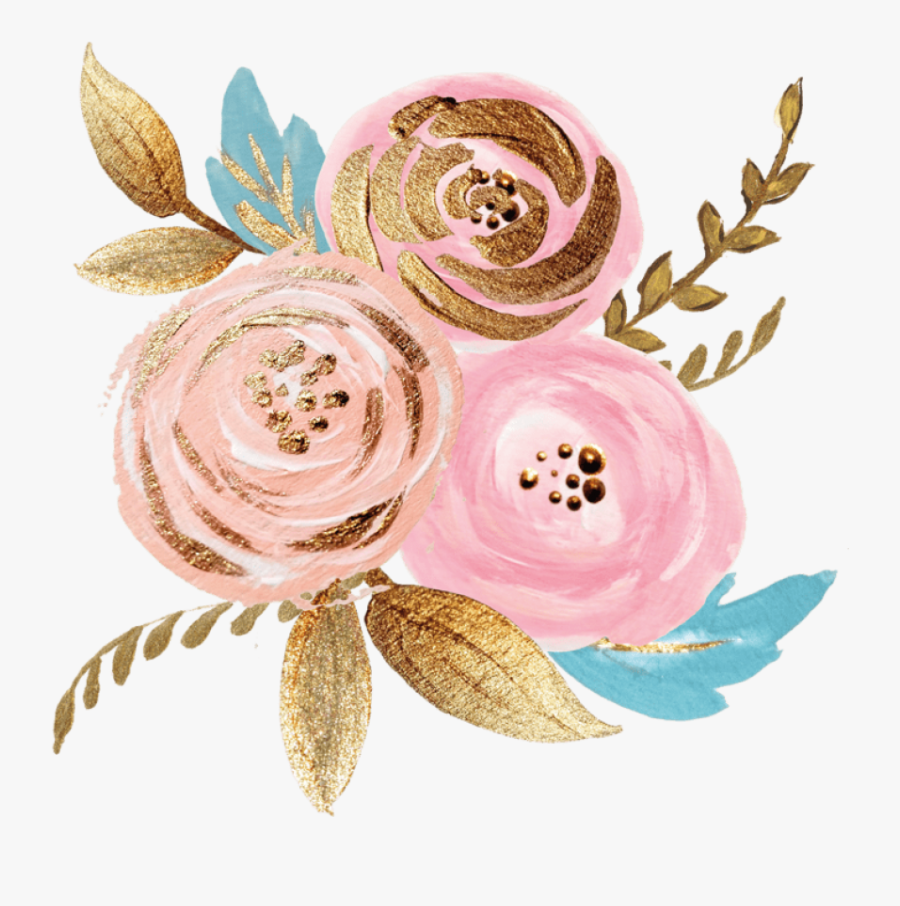 Pink Flower Wedding Delivery Invitation Flowers Floristry - Watercolor Gold Flowers Png, Transparent Clipart