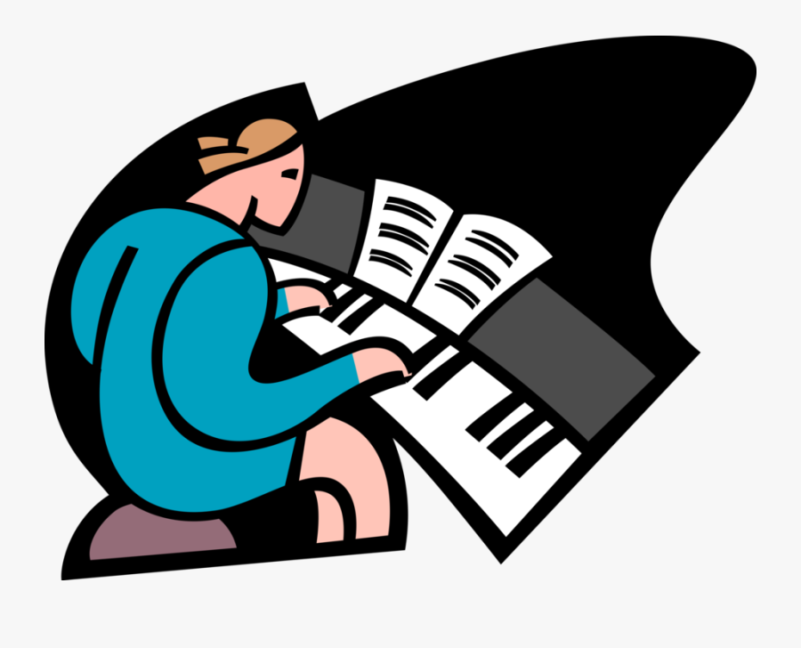 Vector Illustration Of Student Taking Piano Lessons - Practice The Piano Clipart, Transparent Clipart