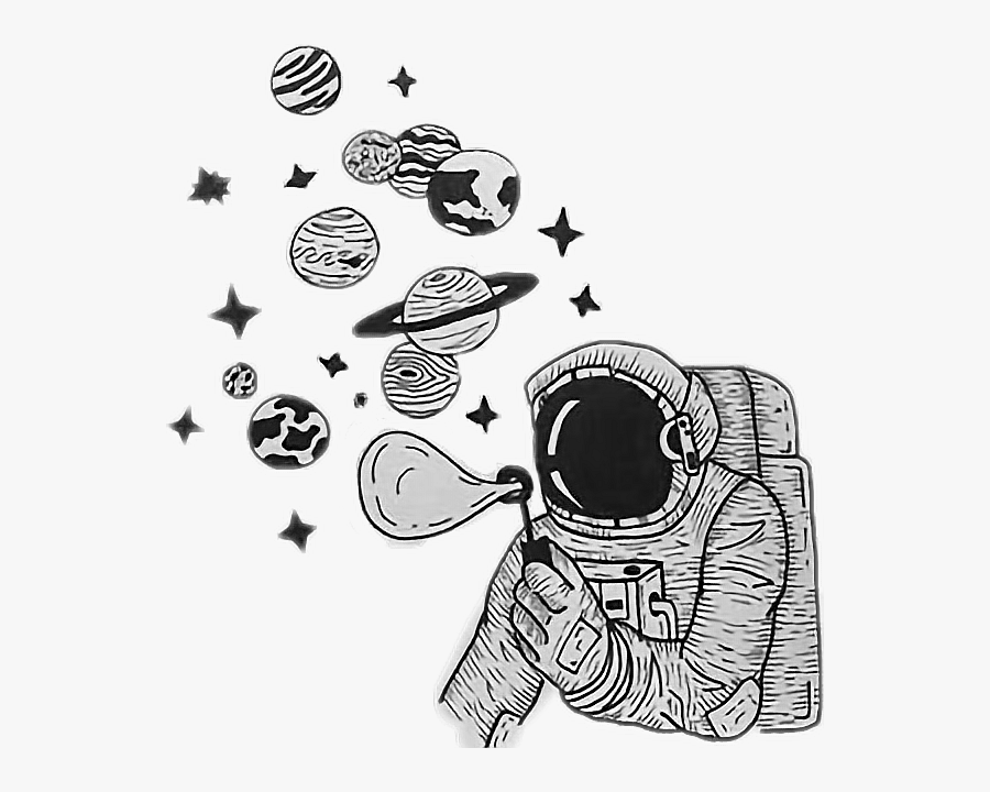 Transparent Astronaut Clipart Black And White - Astronauts With Planets Drawings, Transparent Clipart