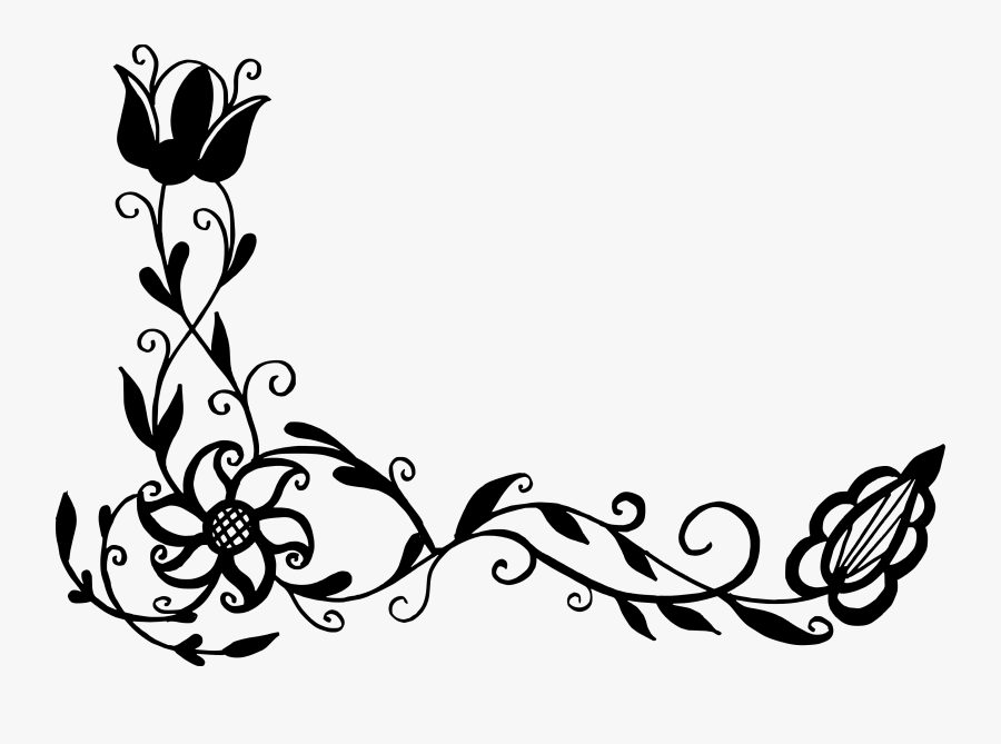 18 Flower Corner Vector - Line Art Vector Png, Transparent Clipart