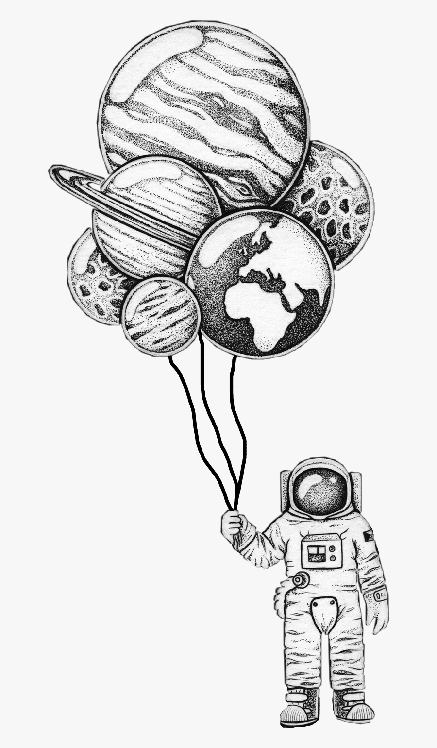 #space #astronaut #balloon #planet 🌏 #freetoedit - Astronaut With Planet Balloons Drawing, Transparent Clipart