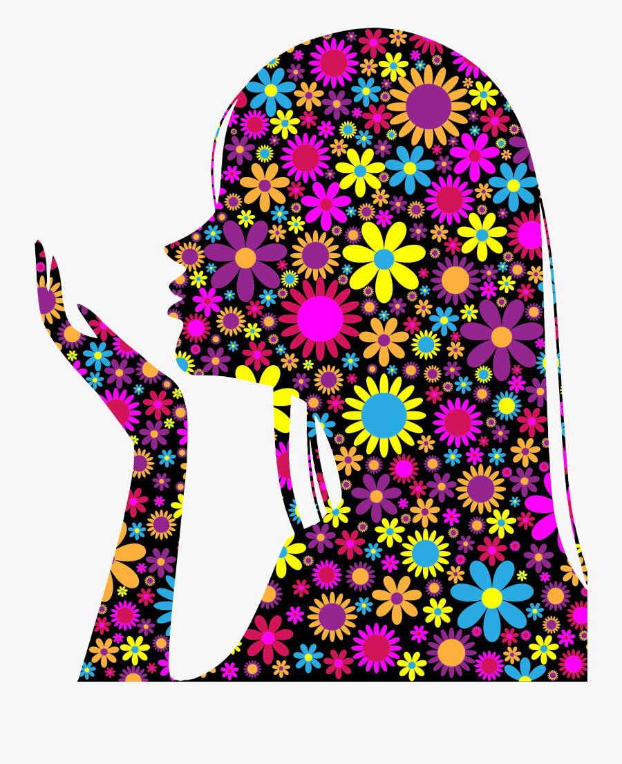 Floral Girl Blowing Into Palm Silhouette Clip Arts - Thumbs Up With Flowers, Transparent Clipart