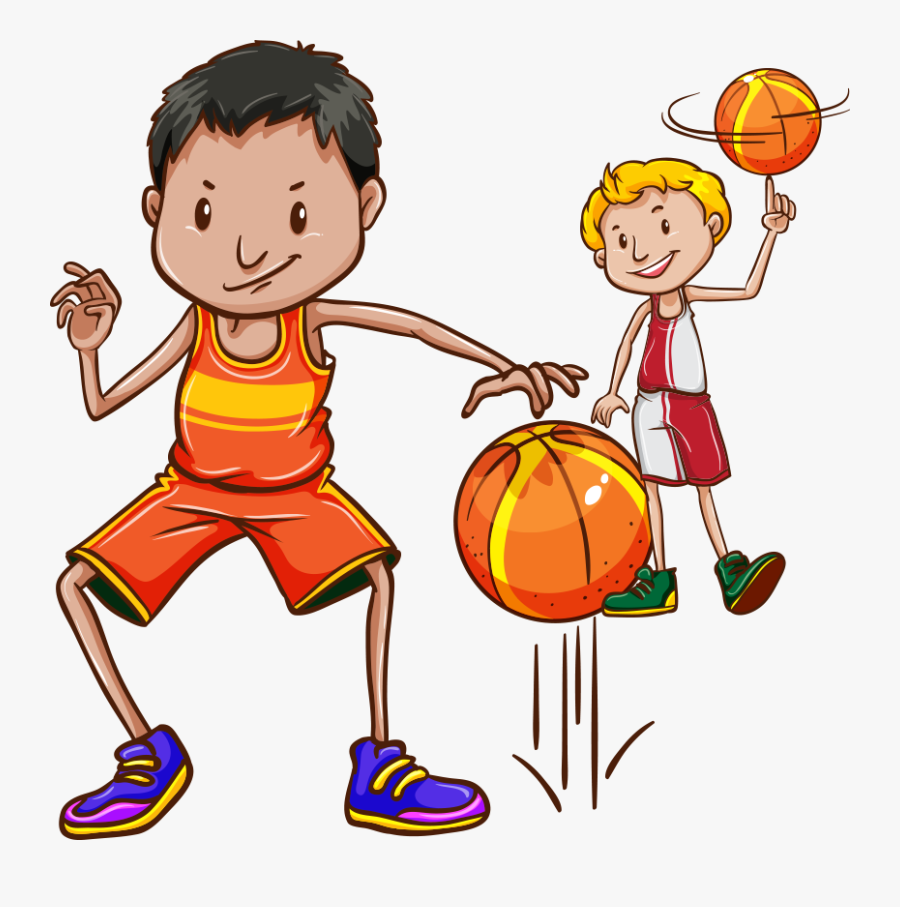 Basketball Drawing Dribbling Illustration - Boys And Girls Playing Basketball Cartoon, Transparent Clipart