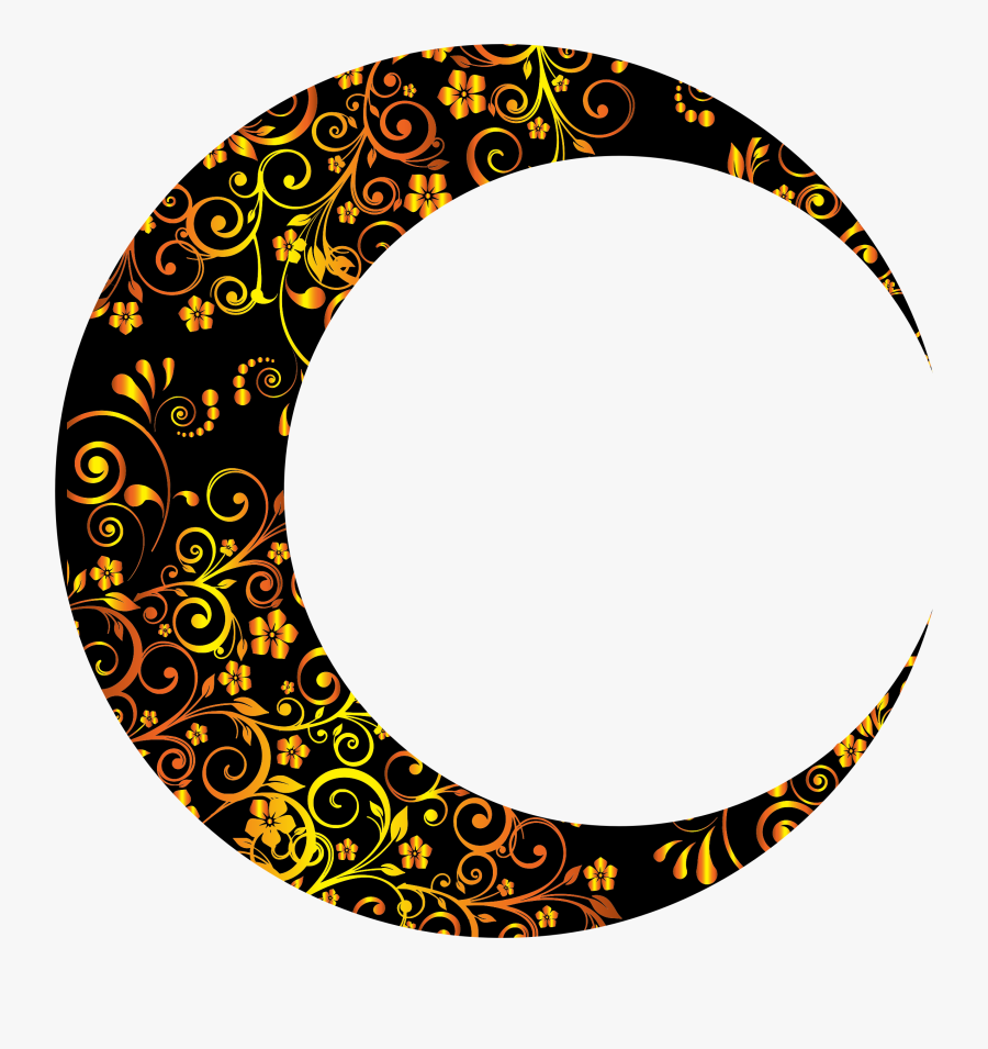 Gold Floral Crescent Mark - Crescent Moon Design Transparent Background, Transparent Clipart