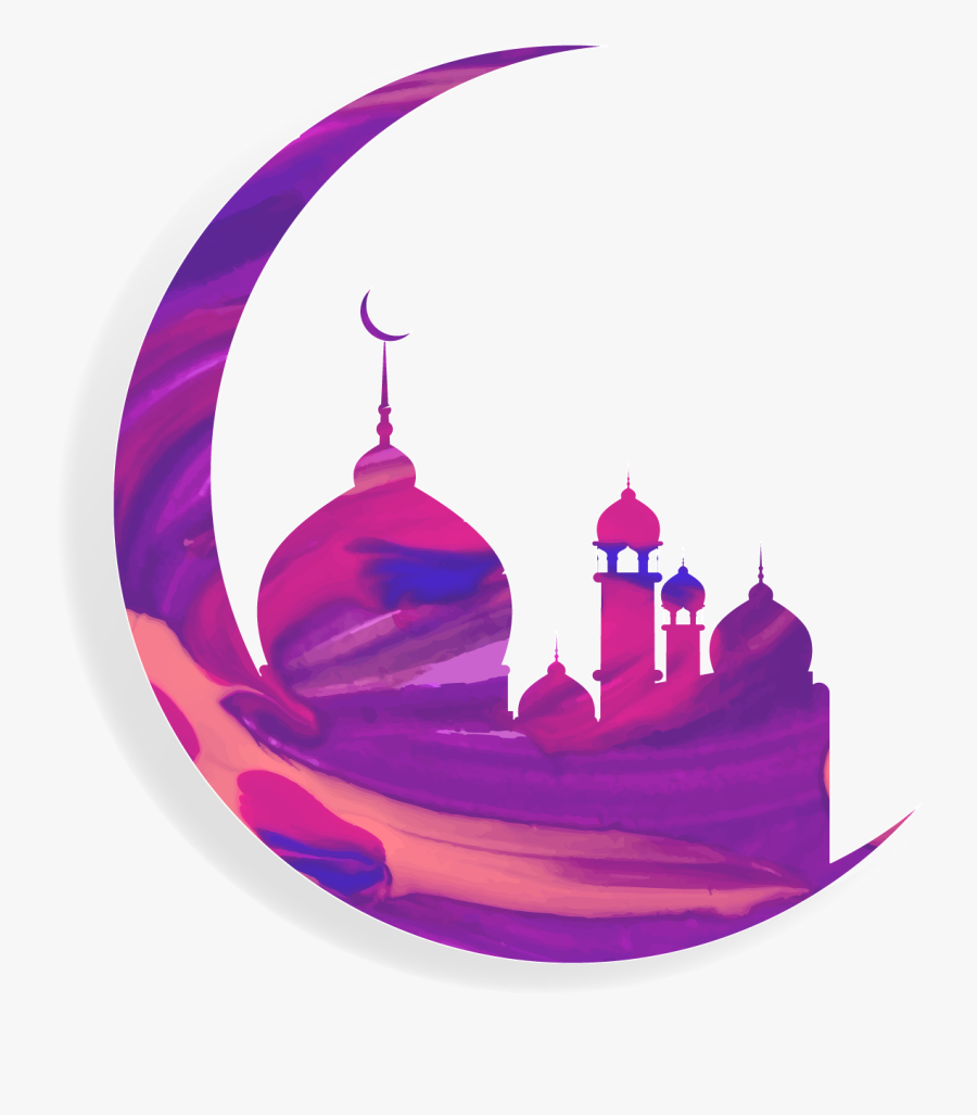 Vector Moon With Islam Mosque, Transparent Clipart