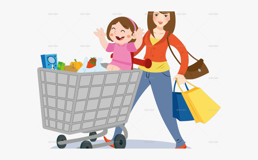 Mommy Clipart Shopping - Grocery Shopping Cartoon Png, Transparent Clipart