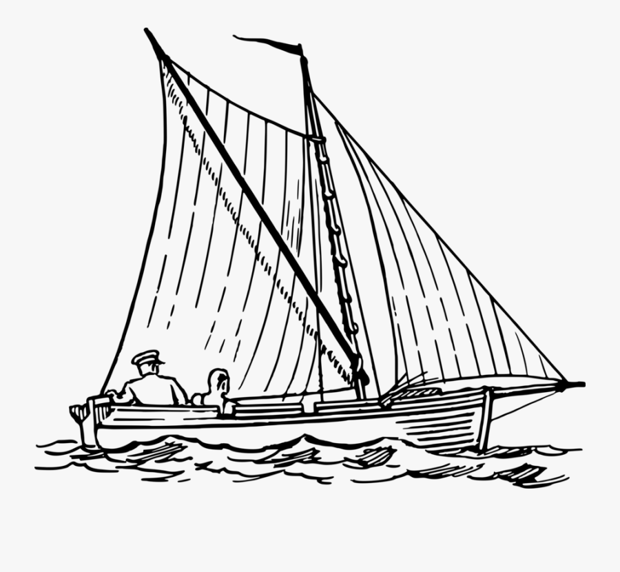 Monochrome - Ocean With Boat Drawing, Transparent Clipart