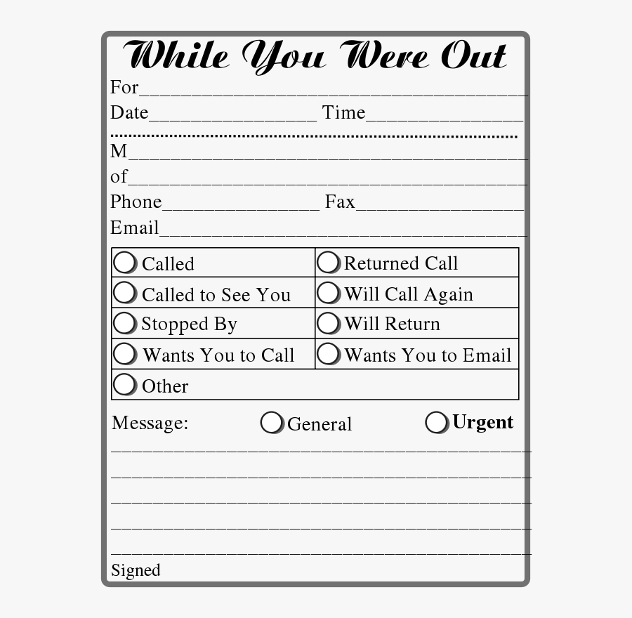 While You Were Out - While You Were Out Memo, Transparent Clipart