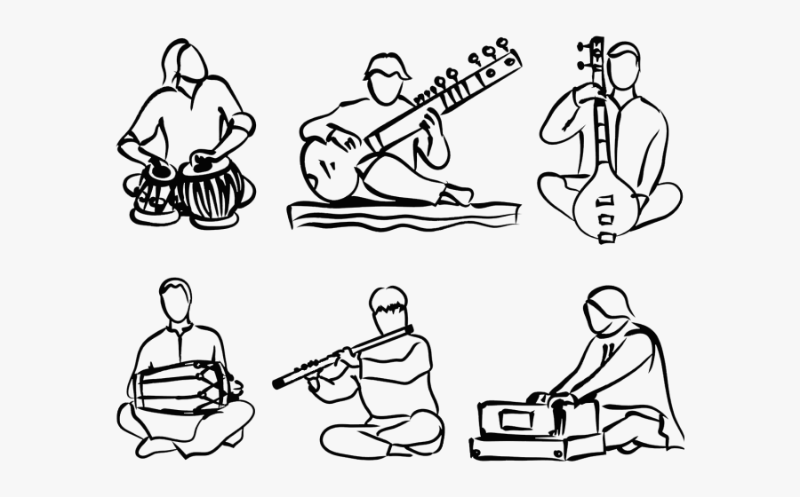 Transparent Indian Clipart Black And White - Collage Of Musical Instruments Drawing, Transparent Clipart