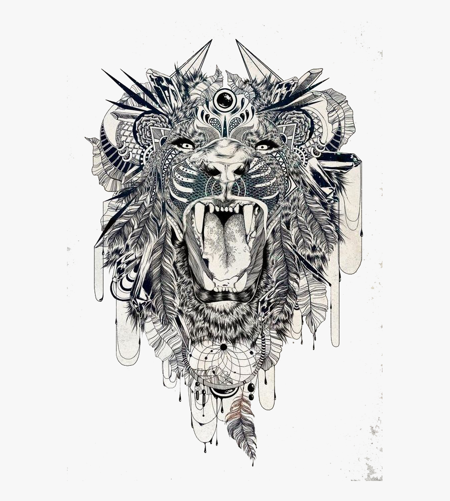 Transparent Angry Lion Png - Native American Tattoo Design, Transparent Clipart