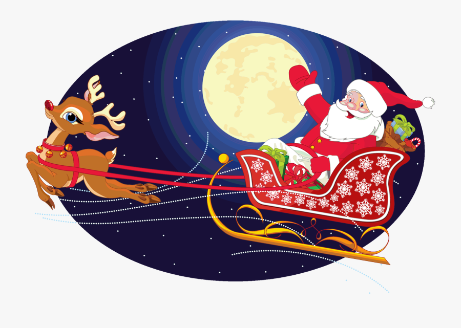 Rudolph Pulling Santa's Sleigh, Transparent Clipart
