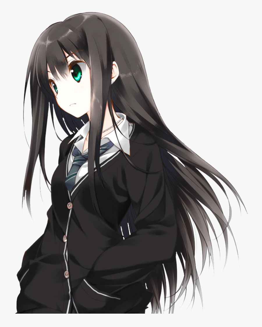 Anime Girl With Brown Hair And Green Eyes Clipart Images - Serious Black Hair Anime Girl, Transparent Clipart