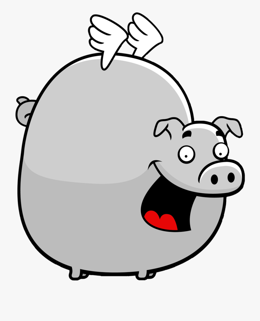 Black And White Cartoon Image Of A Fat Pig, Transparent Clipart