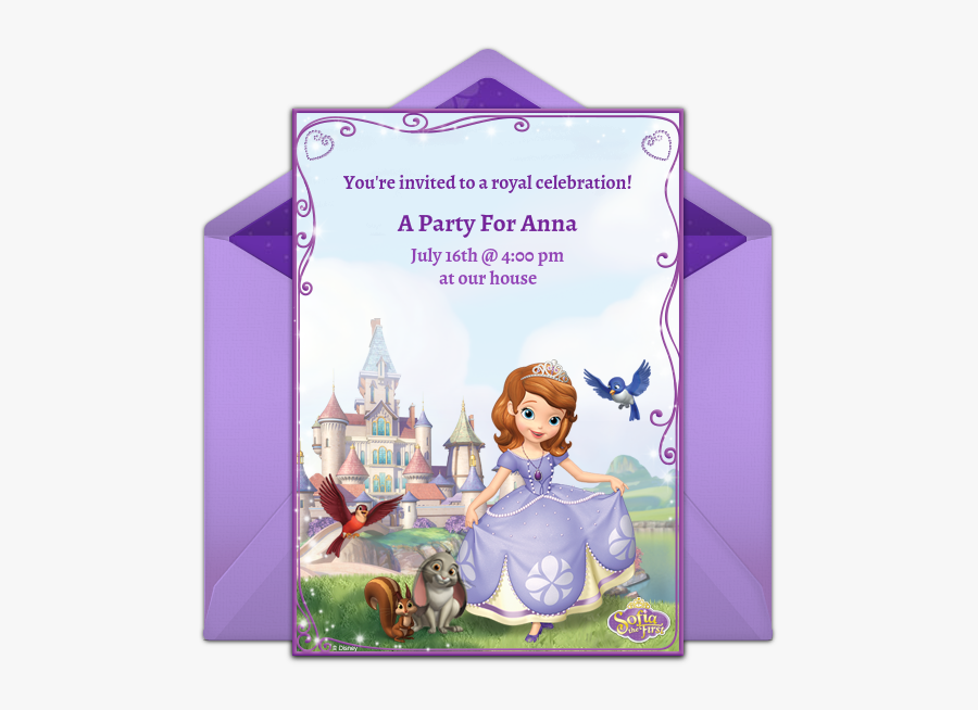 Sofia The First Thank You - Free Editable Sofia The First Birthday Invitations, Transparent Clipart