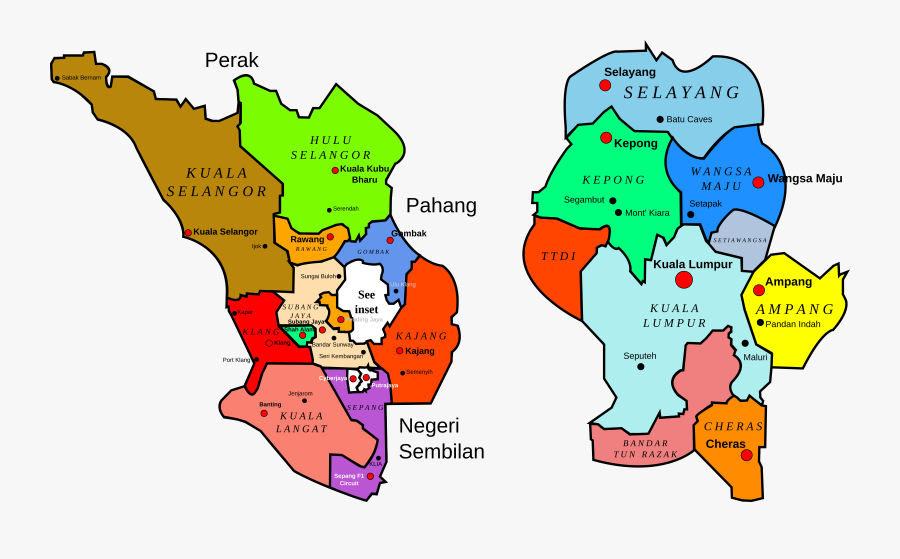 Of Selangor And Kuala - Kuala Lumpur State Map, Transparent Clipart