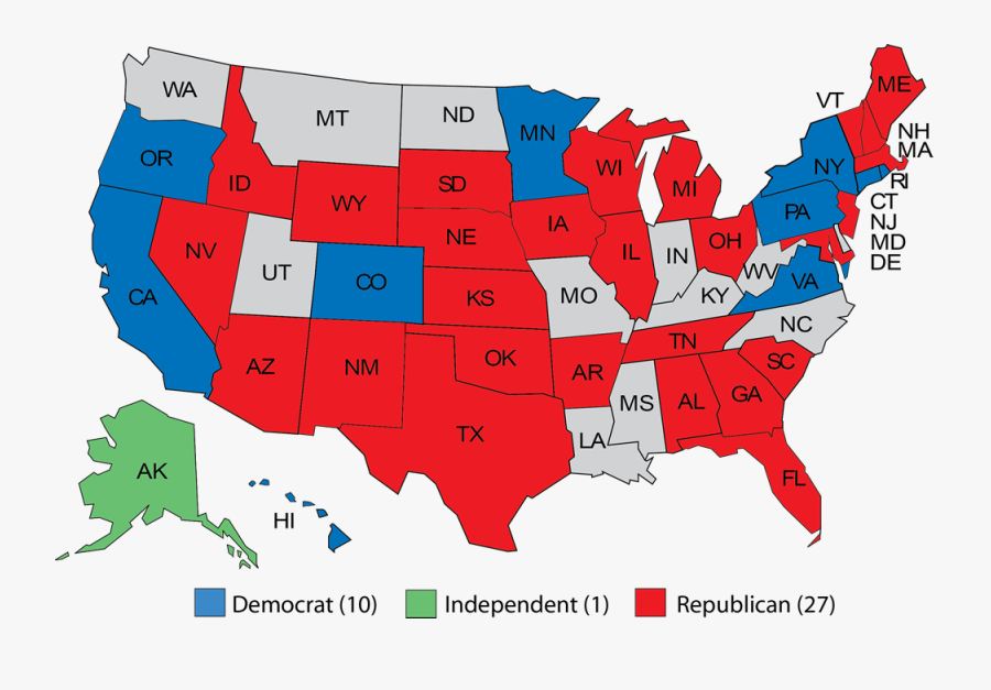 Map United Washington Northeastern Southern Midwestern - Political State Map 2018, Transparent Clipart