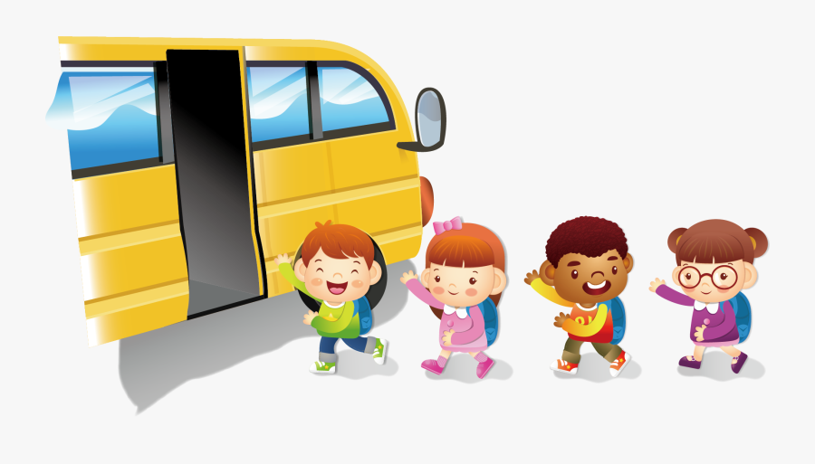 School Bus Lineup Cartoon, Transparent Clipart