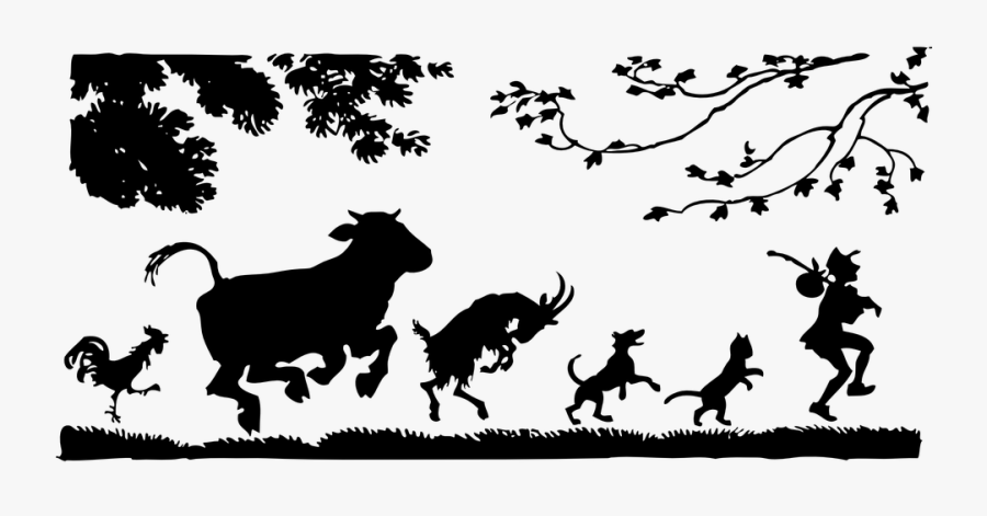 Animals, Cat, Man, Silhouette, Dog, Cow, Goat, Chicken - Jack Went To Seek His Fortune, Transparent Clipart