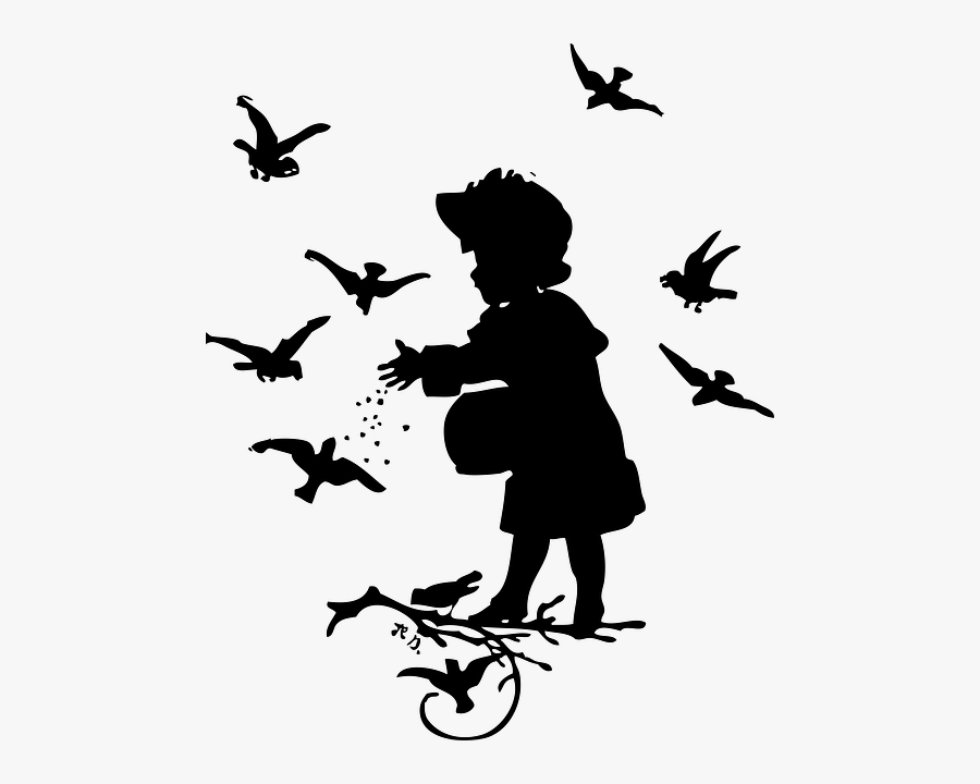 Girl Feeding Birds, Transparent Clipart