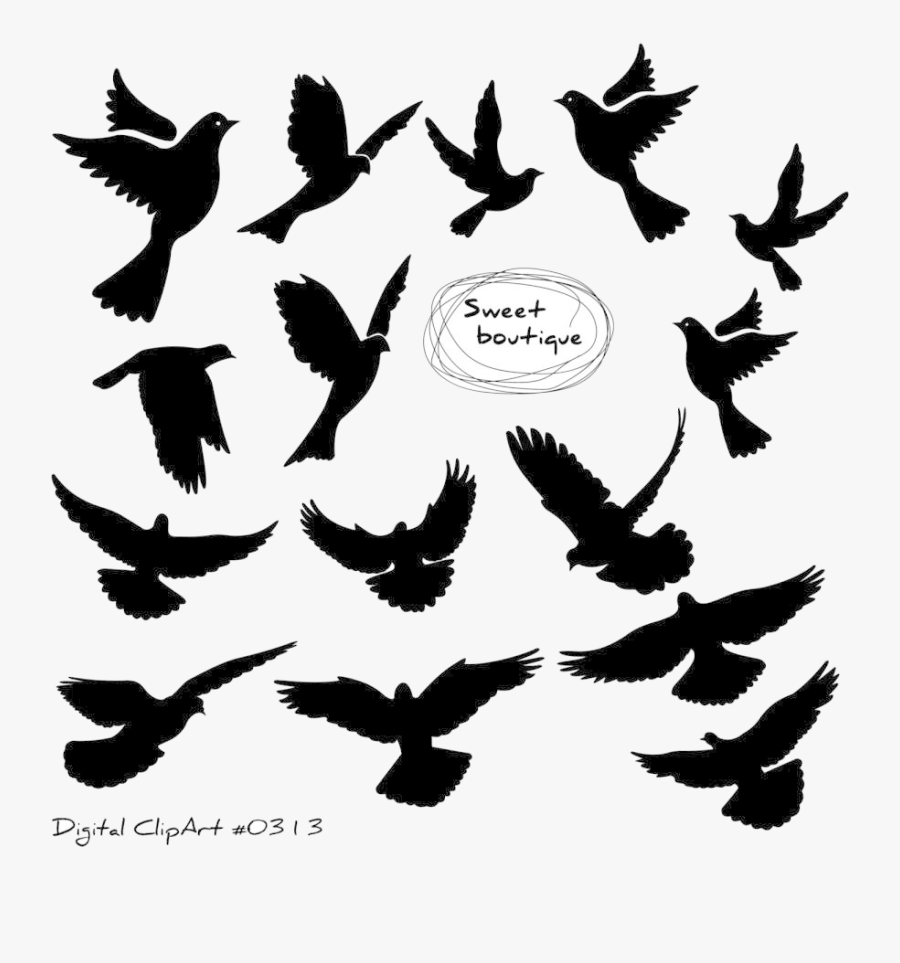 Bird Birds Silhouette Digital Clip Art Clipart Wedding - Bird Flying Black Clipart, Transparent Clipart