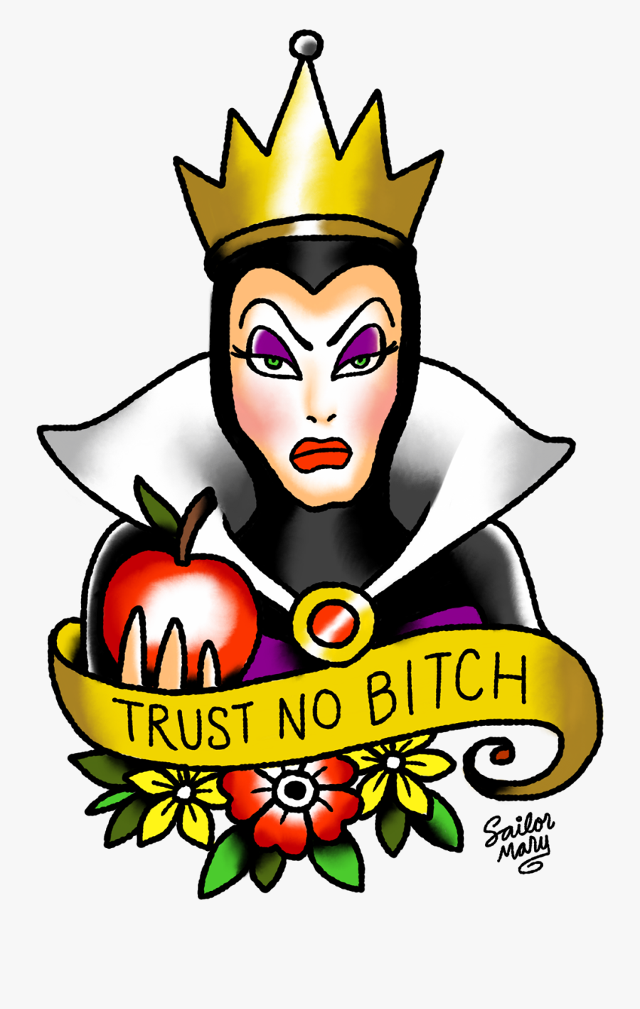 School Queen Old Flash Evil Bitch Clipart - Disney Old School Tattoo, Transparent Clipart