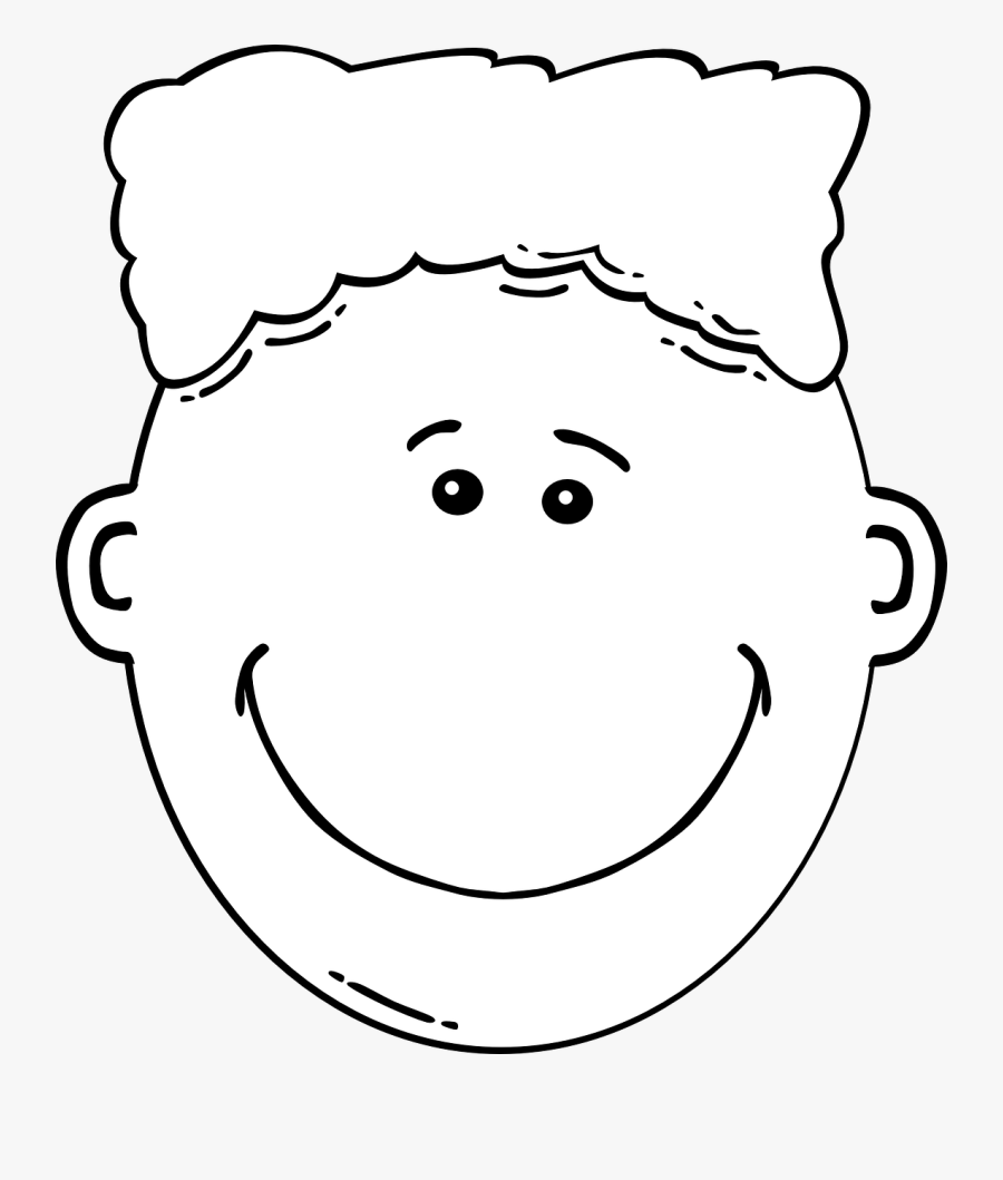 Boy Face Black White Line Art 999px - Black And White Boy Cartoon Face, Transparent Clipart