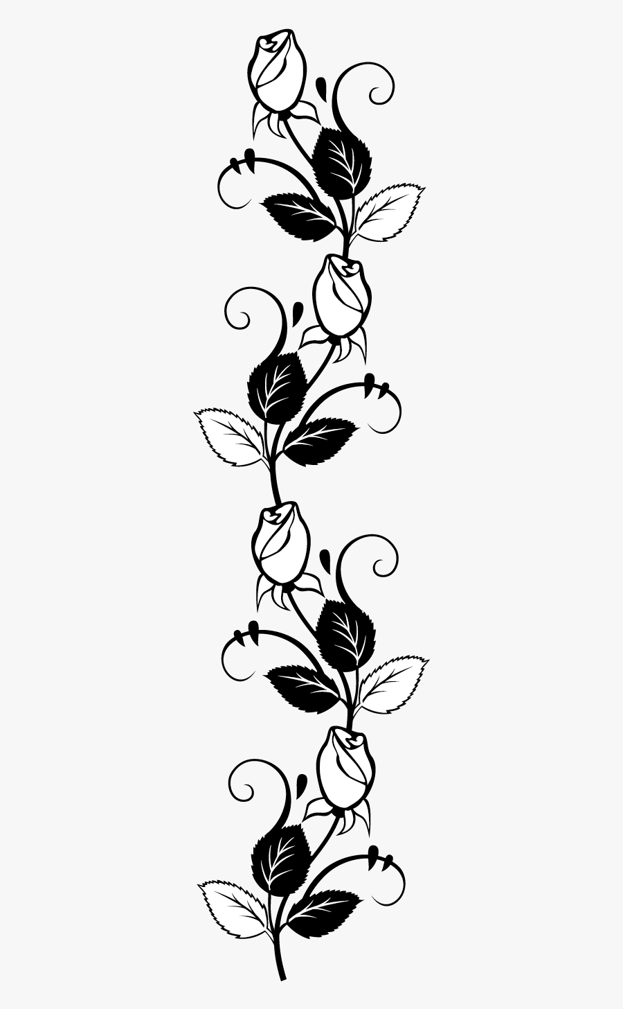 Rose Stencil Silhouette Drawing Free Transparent Image - Black And White Rose Vine, Transparent Clipart